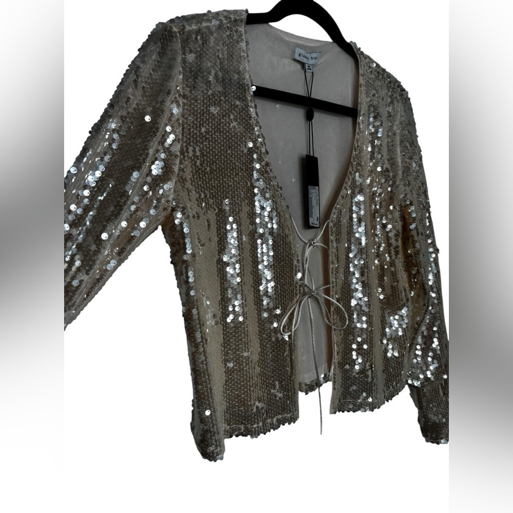 Gianni Bini Kate Sequin V-Neck Long Sleeve Tie Front Cardigan Size Medium NEW - Picture 3 of 11